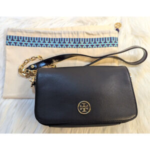 Tory Burch Saffiano Leather Shoulder/Crossbody Bag Black Gold Chain with Dustbag